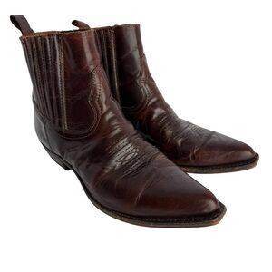 Vintage Short Leather Cowboy Boots Mens 8-8.5 Dark Brown Western Ankle Pull On